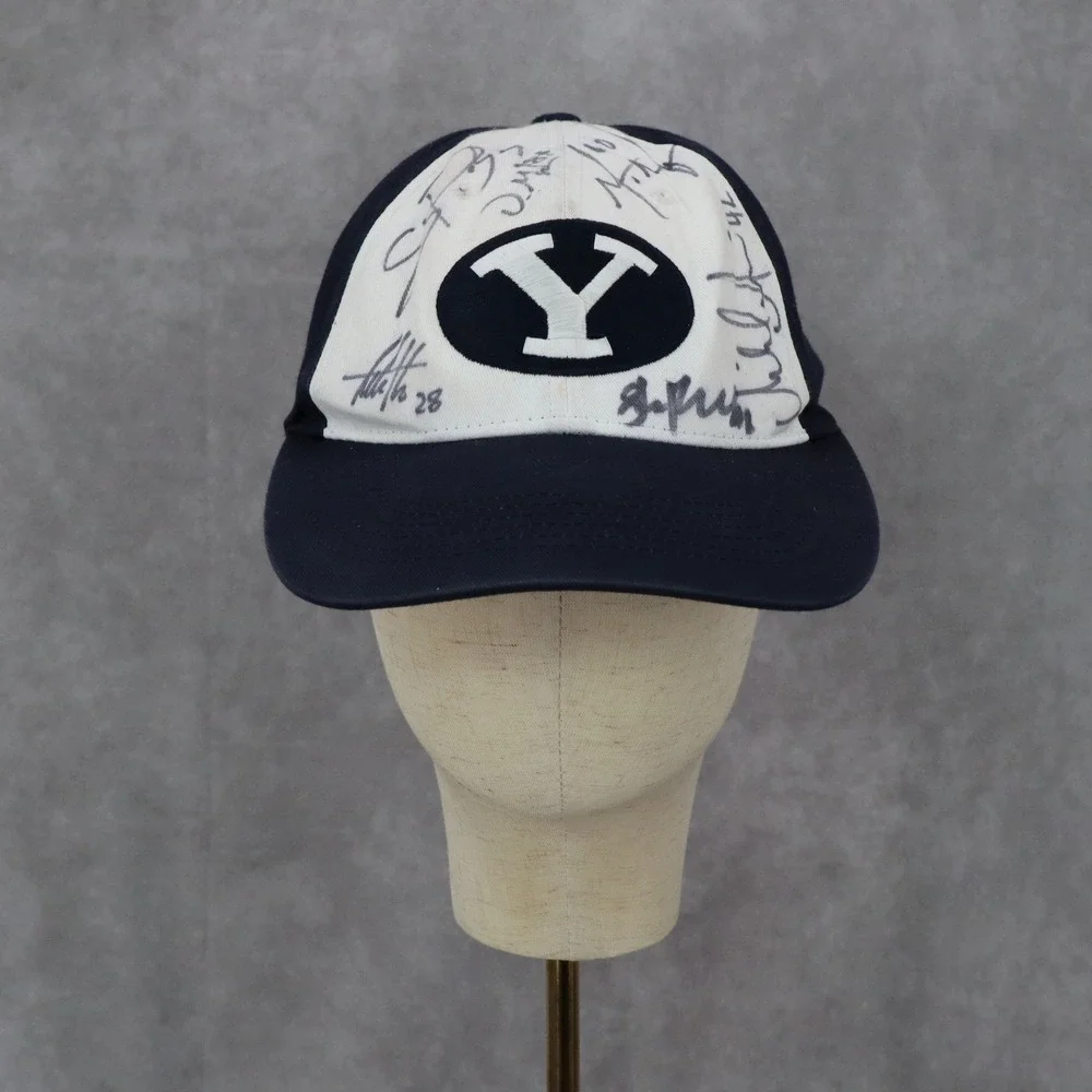 BYU‎ Flat Bill Autographed Navy Adjustable Fan Athletic Cotton Baseball Cap Hat